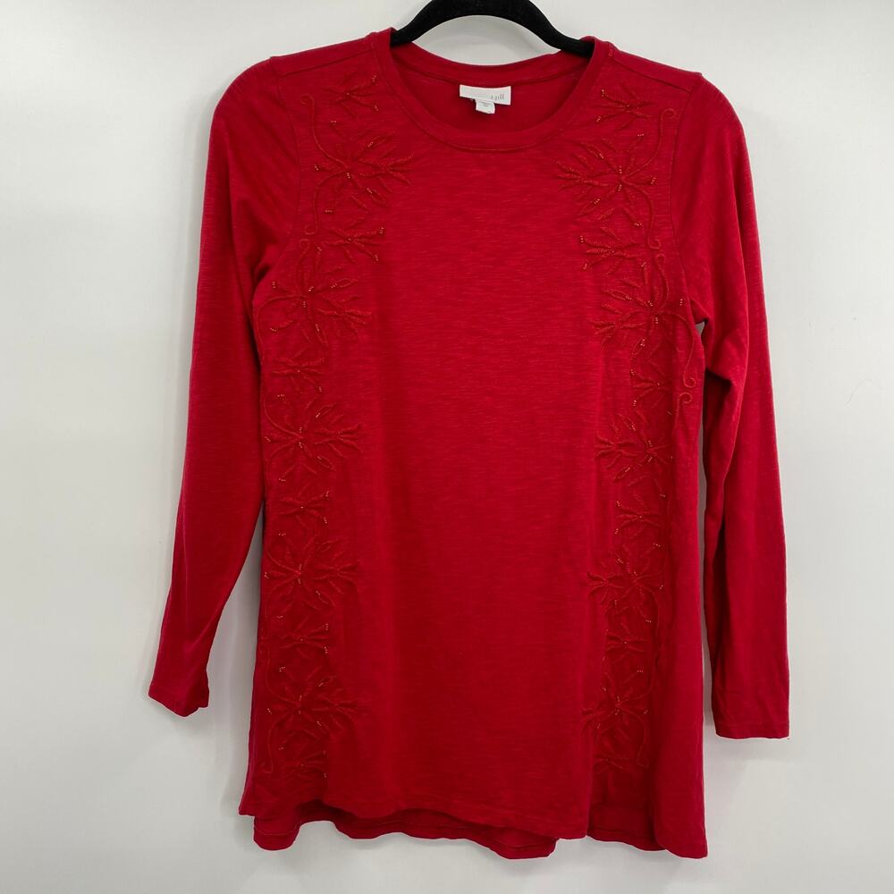 J. Jill Top Pullover Long Sleeve Beaded Embroidered  Red Womens Size XS